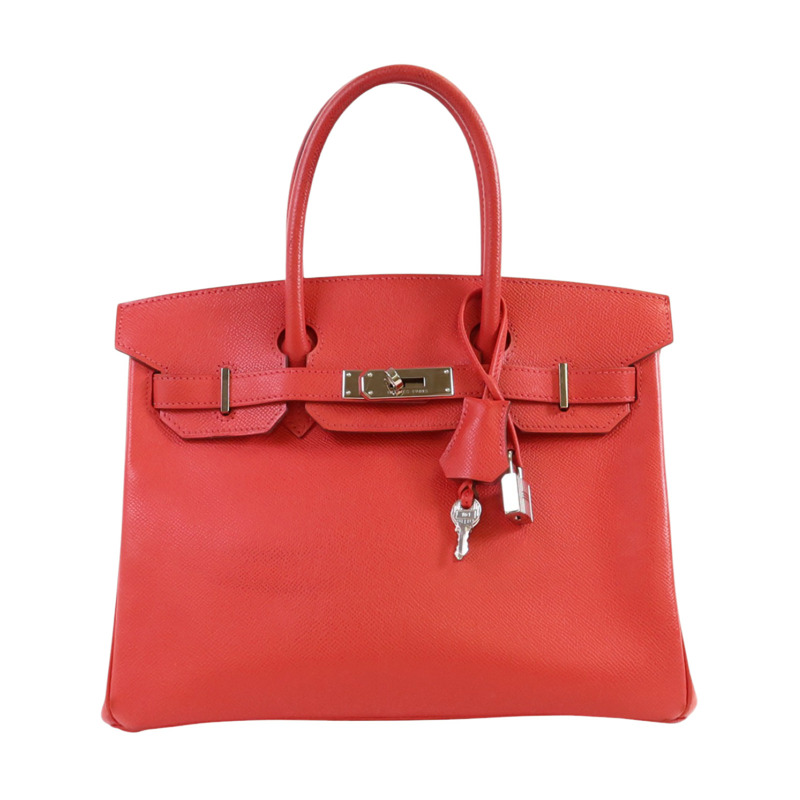 HERMES Epsom皮革Birkin 30銀扣手挽袋紅色-0
