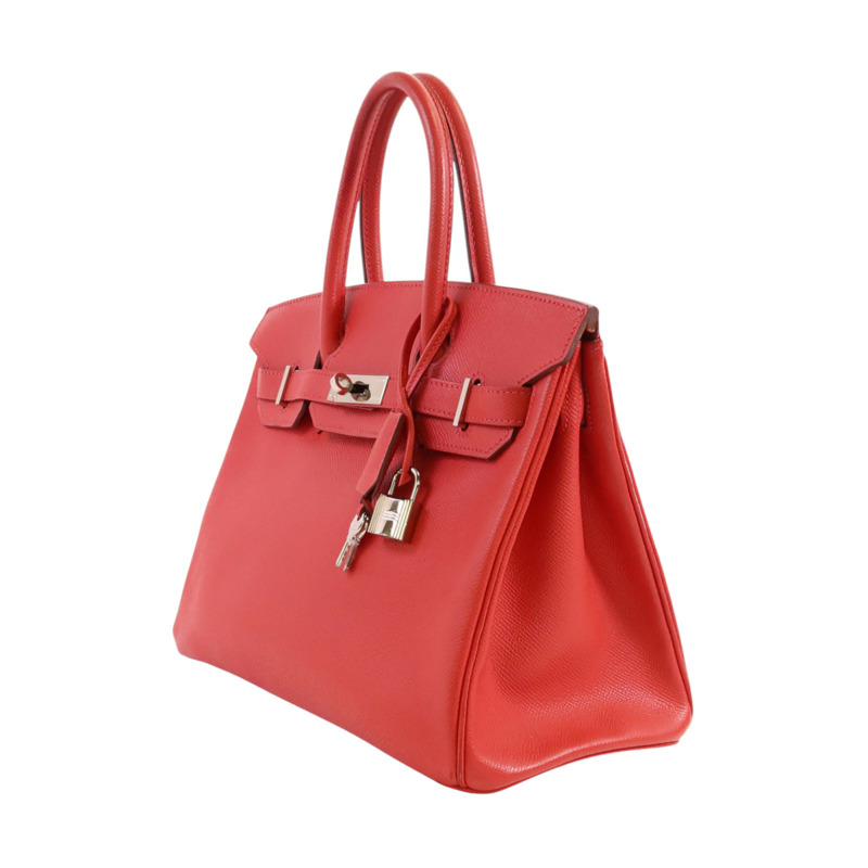 HERMES Epsom皮革Birkin 30銀扣手挽袋紅色-2