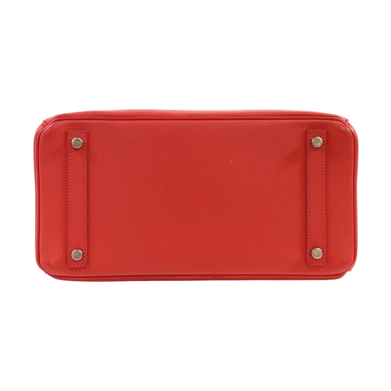 HERMES Epsom皮革Birkin 30銀扣手挽袋紅色-3