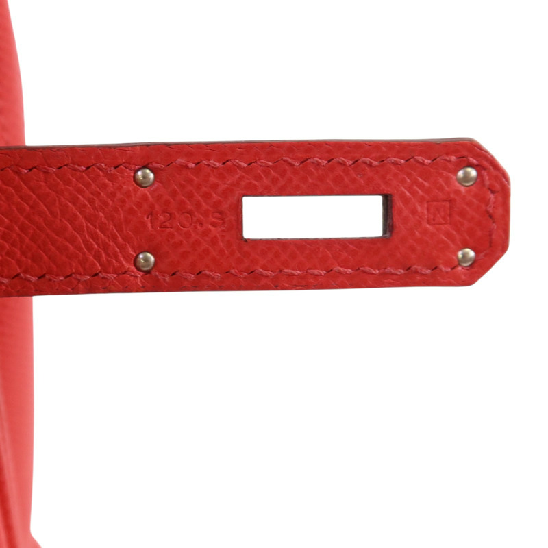 HERMES Epsom皮革Birkin 30銀扣手挽袋紅色-6