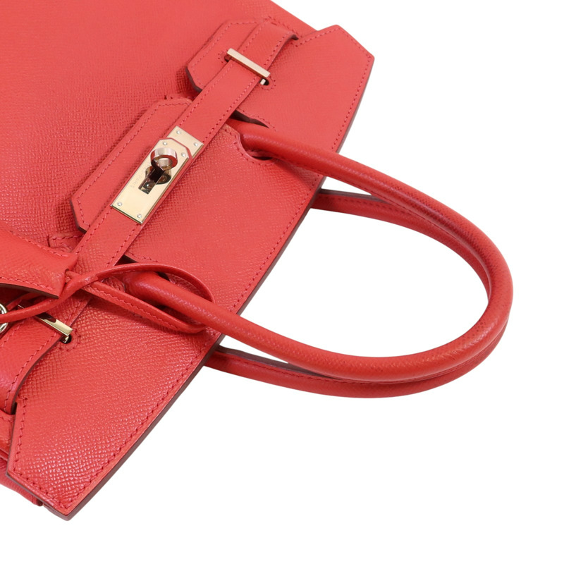 HERMES Epsom皮革Birkin 30銀扣手挽袋紅色-7