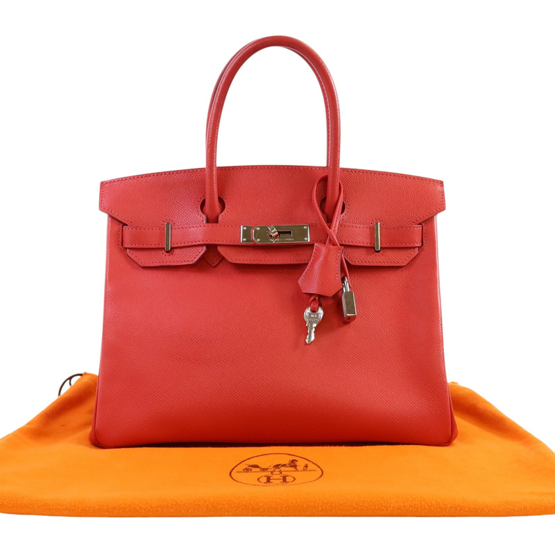 HERMES Epsom皮革Birkin 30銀扣手挽袋紅色-9