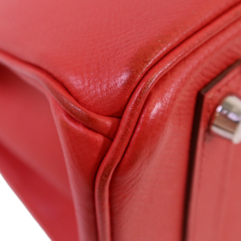 HERMES Epsom皮革Birkin 30銀扣手挽袋紅色-12