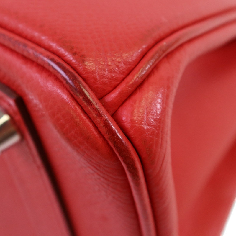 HERMES Epsom皮革Birkin 30銀扣手挽袋紅色-13