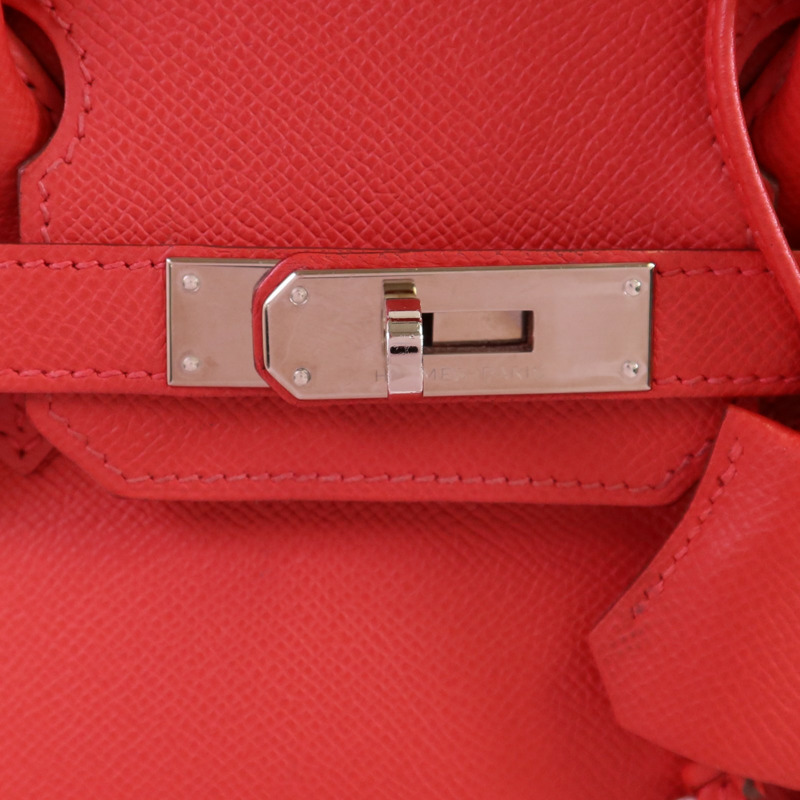 HERMES Epsom皮革Birkin 30銀扣手挽袋紅色-14