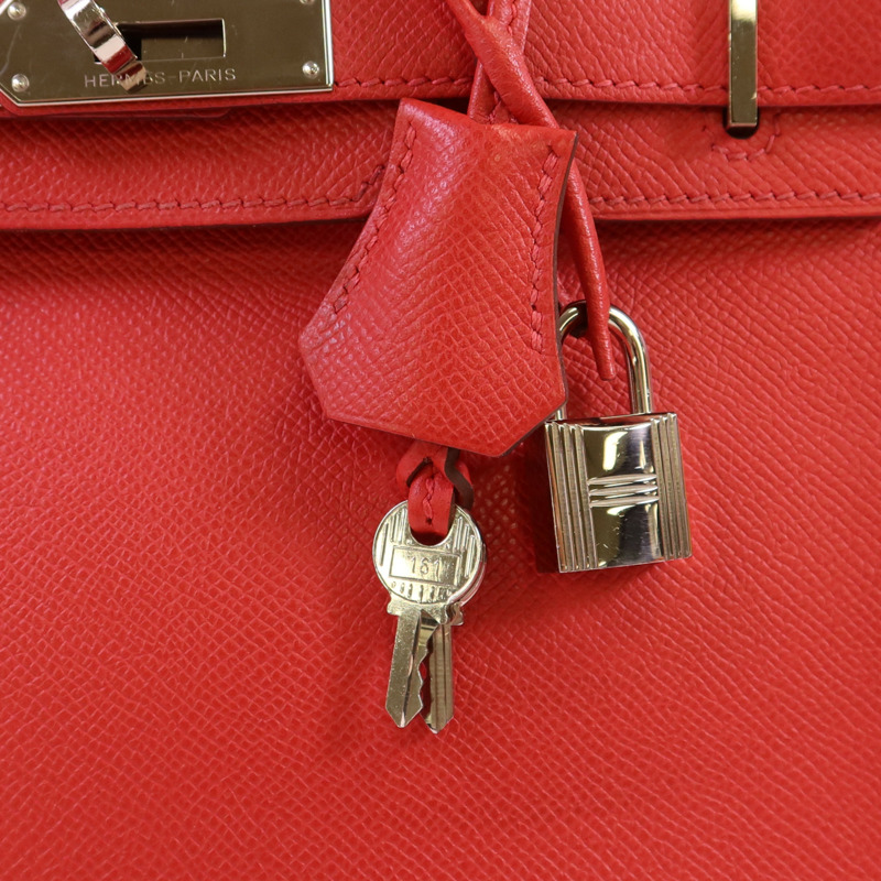 HERMES Epsom皮革Birkin 30銀扣手挽袋紅色-15