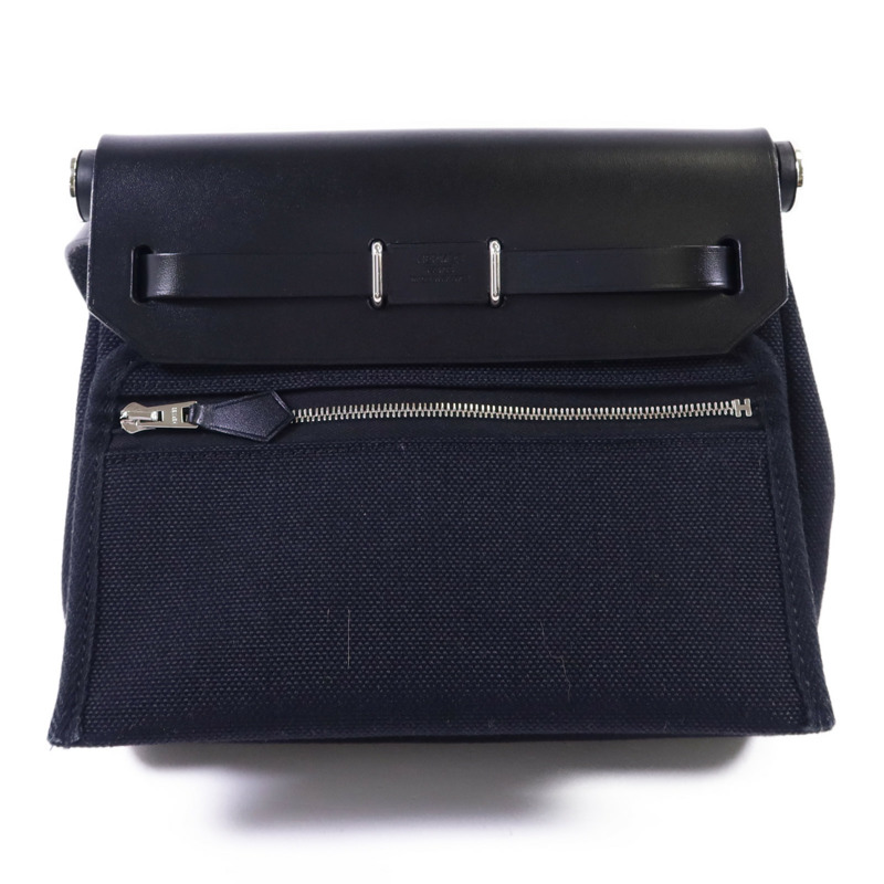 HERMES 帆布Mini Herbag銀扣肩背袋Noir-1