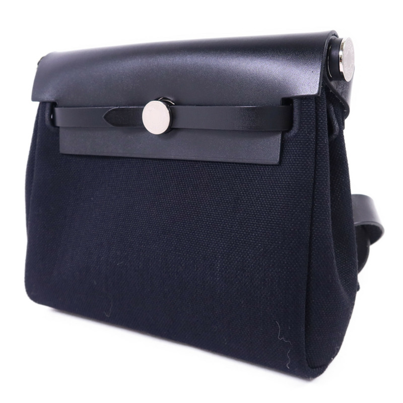 HERMES 帆布Mini Herbag銀扣肩背袋Noir-2