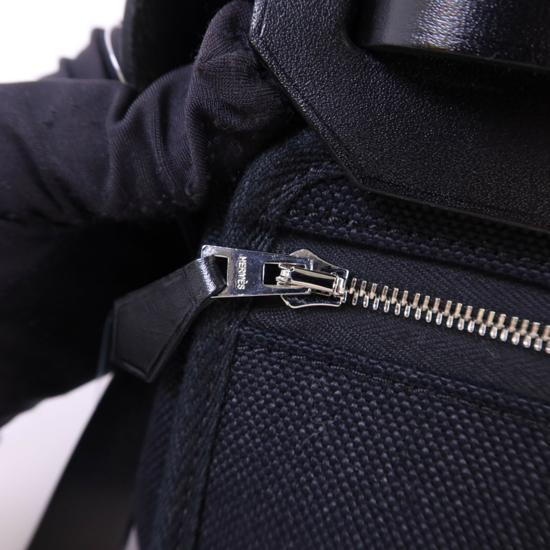 HERMES 帆布Mini Herbag銀扣肩背袋Noir-8