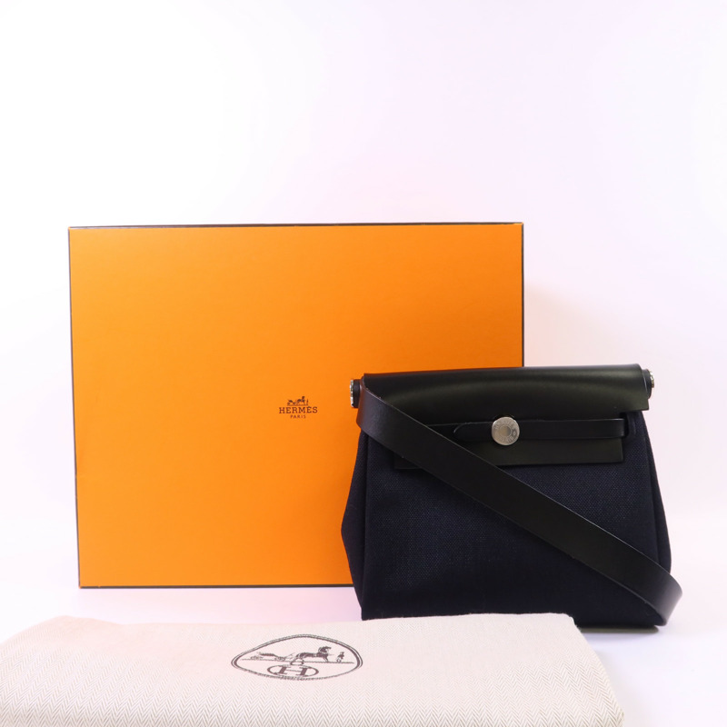 HERMES 帆布Mini Herbag銀扣肩背袋Noir-17
