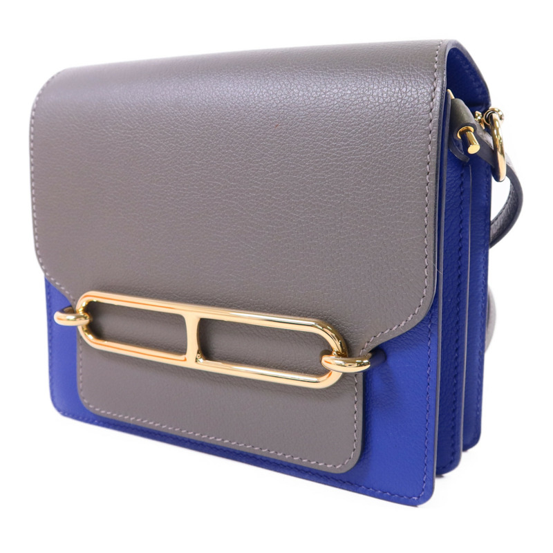 HERMES Evercolor皮革Roulis Mini金扣肩背袋灰色/藍色-2