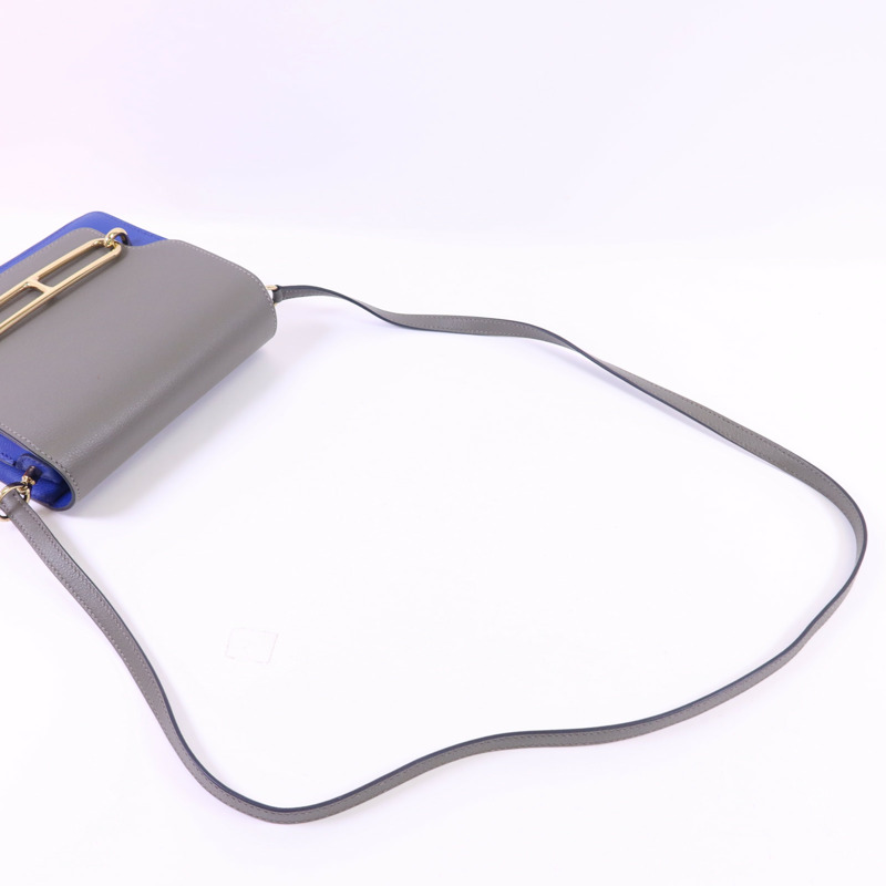 HERMES Evercolor皮革Roulis Mini金扣肩背袋灰色/藍色-4