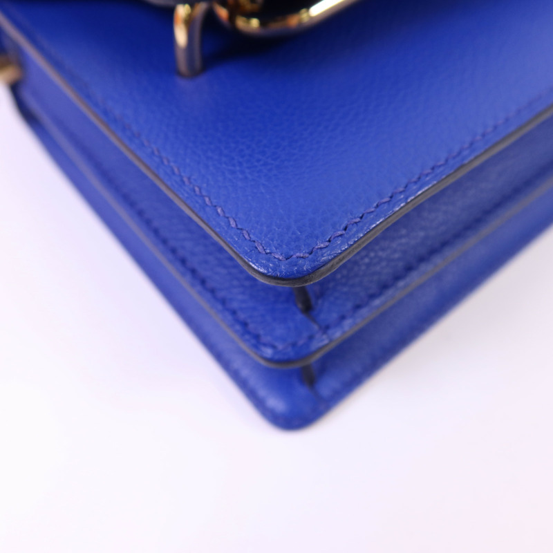 HERMES Evercolor皮革Roulis Mini金扣肩背袋灰色/藍色-12