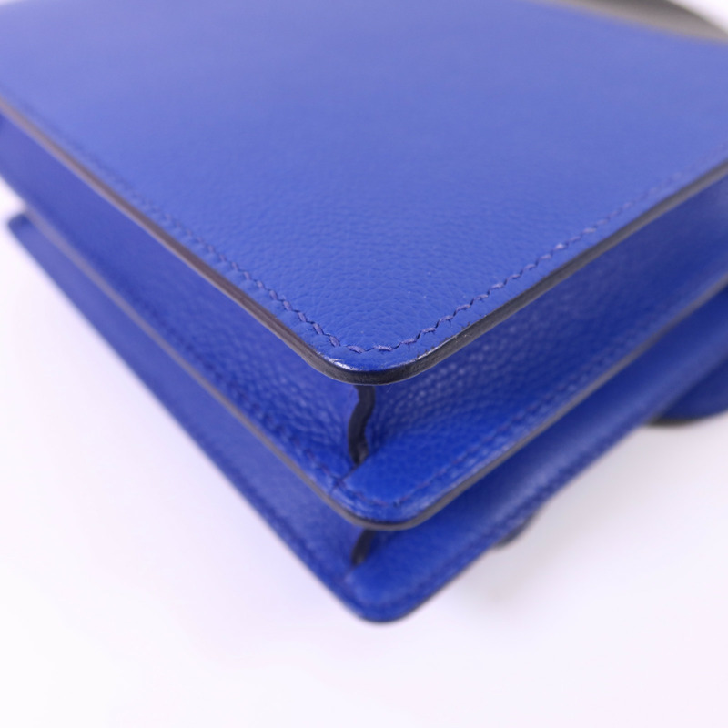 HERMES Evercolor皮革Roulis Mini金扣肩背袋灰色/藍色-13