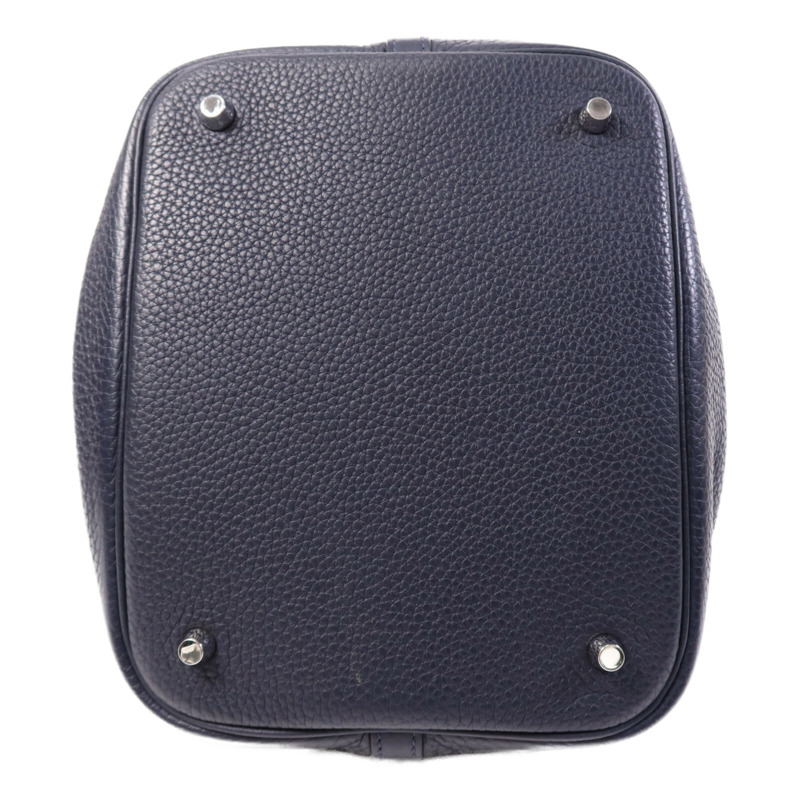 HERMES Togo皮革Picotin MM銀扣手挽袋Bleu Nuit/Rose Pourpre-3