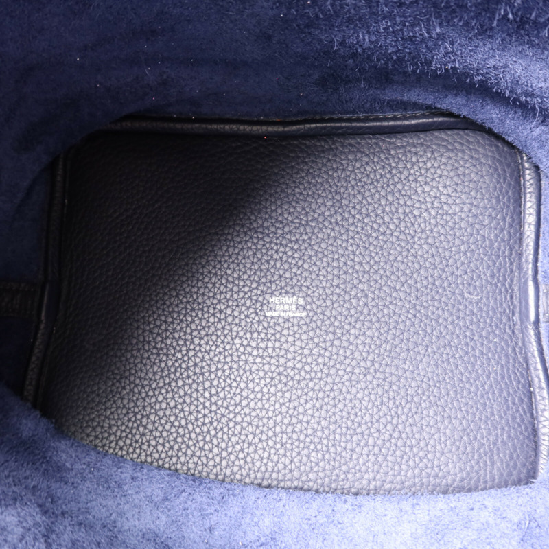 HERMES Togo皮革Picotin MM銀扣手挽袋Bleu Nuit/Rose Pourpre-4
