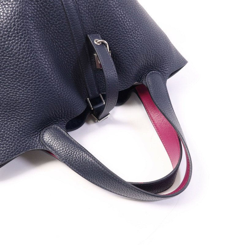 HERMES Togo皮革Picotin MM銀扣手挽袋Bleu Nuit/Rose Pourpre-8