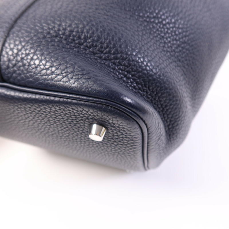 HERMES Togo皮革Picotin MM銀扣手挽袋Bleu Nuit/Rose Pourpre-11