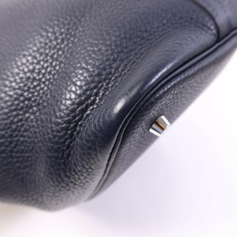 HERMES Togo皮革Picotin MM銀扣手挽袋Bleu Nuit/Rose Pourpre-12