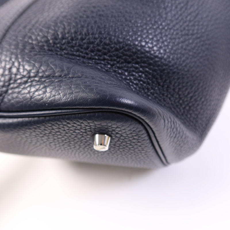 HERMES Togo皮革Picotin MM銀扣手挽袋Bleu Nuit/Rose Pourpre-13