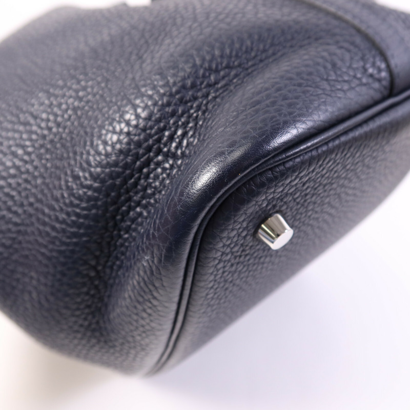 HERMES Togo皮革Picotin MM銀扣手挽袋Bleu Nuit/Rose Pourpre-14