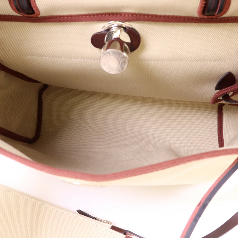 HERMES 帆布Herbag PM銀扣手挽肩背兩用袋Beton//Rouge Sellier-5