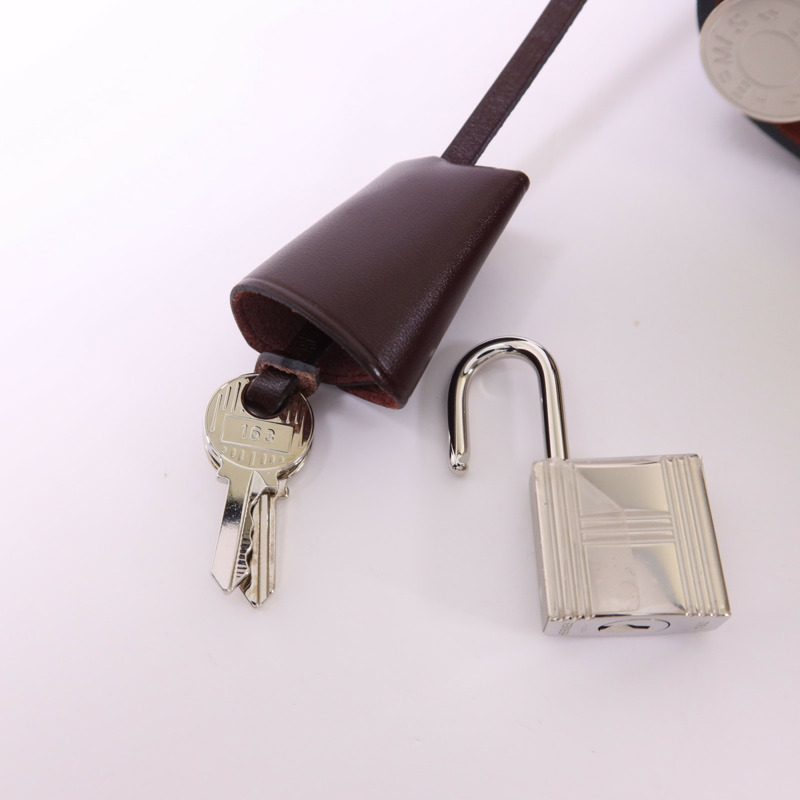 HERMES 帆布Herbag PM銀扣手挽肩背兩用袋Beton//Rouge Sellier-8