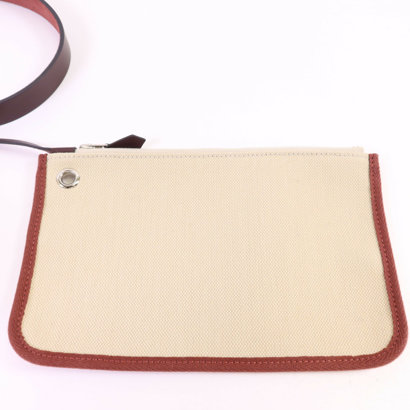 HERMES 帆布Herbag PM銀扣手挽肩背兩用袋Beton//Rouge Sellier-9