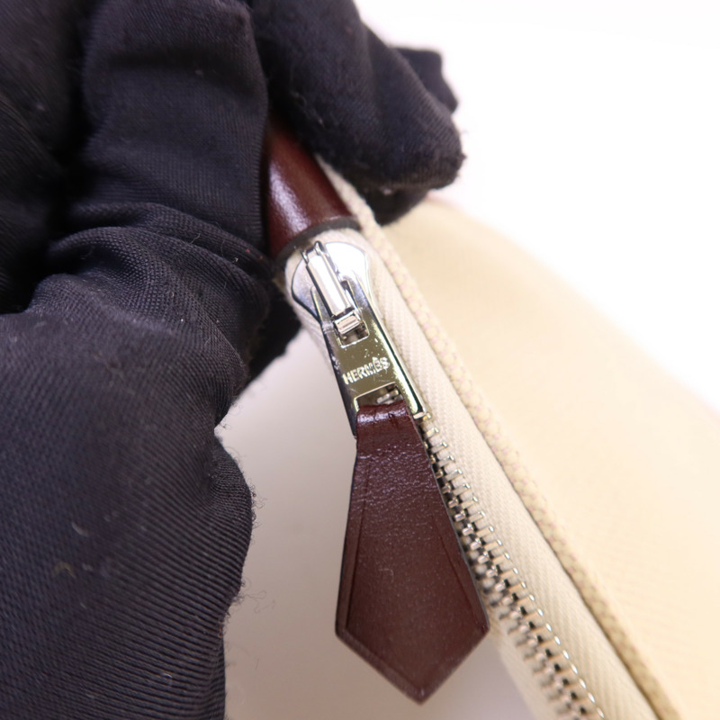 HERMES 帆布Herbag PM銀扣手挽肩背兩用袋Beton//Rouge Sellier-11