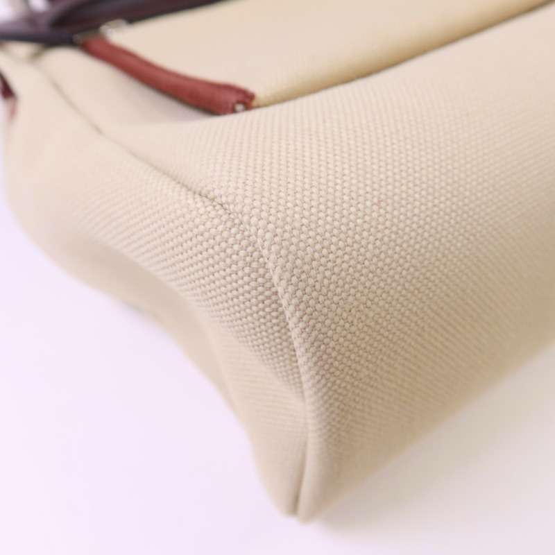 HERMES 帆布Herbag PM銀扣手挽肩背兩用袋Beton//Rouge Sellier-16