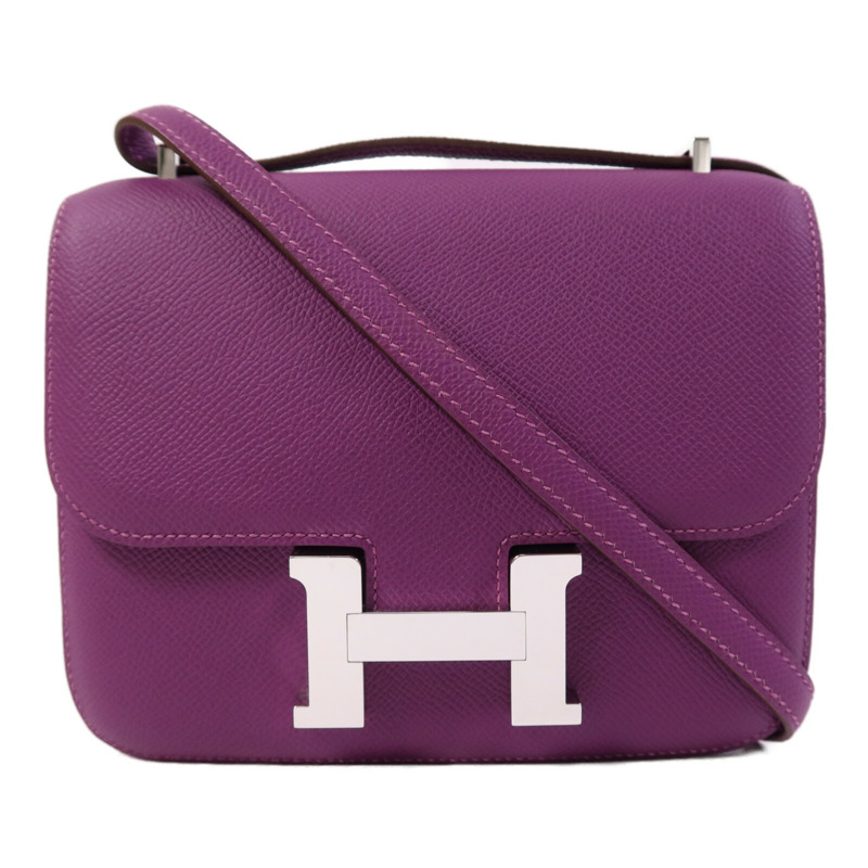 HERMES Epsom皮革Constance Mini銀扣手挽肩背兩用袋Anemone-0