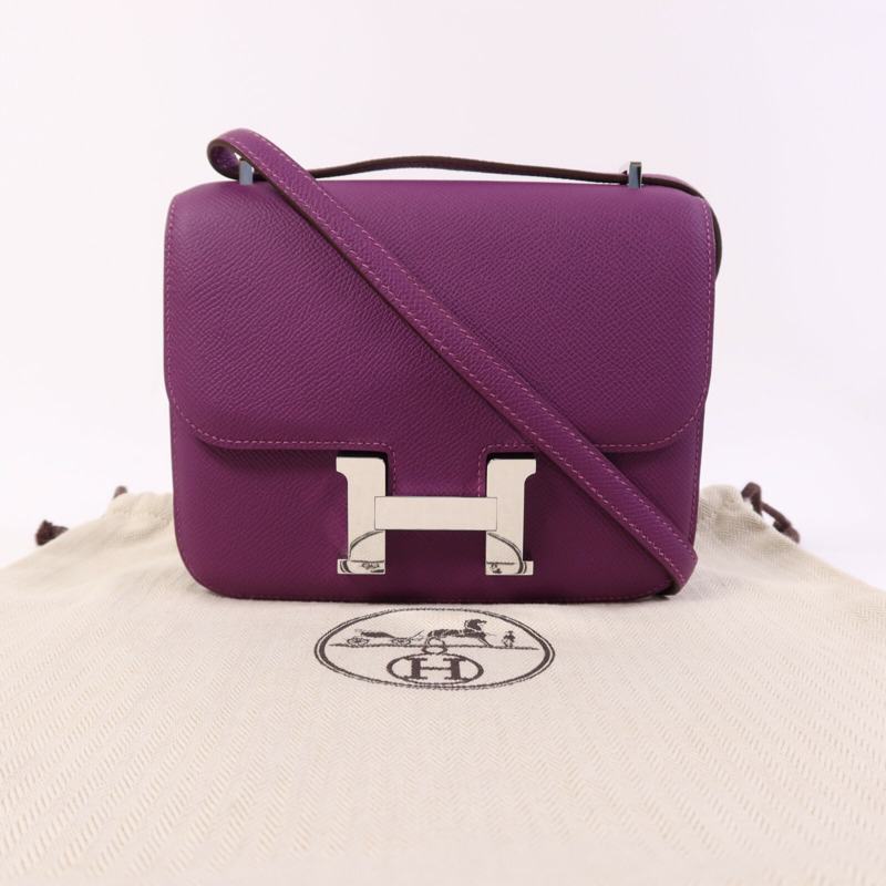 HERMES Epsom皮革Constance Mini銀扣手挽肩背兩用袋Anemone-9