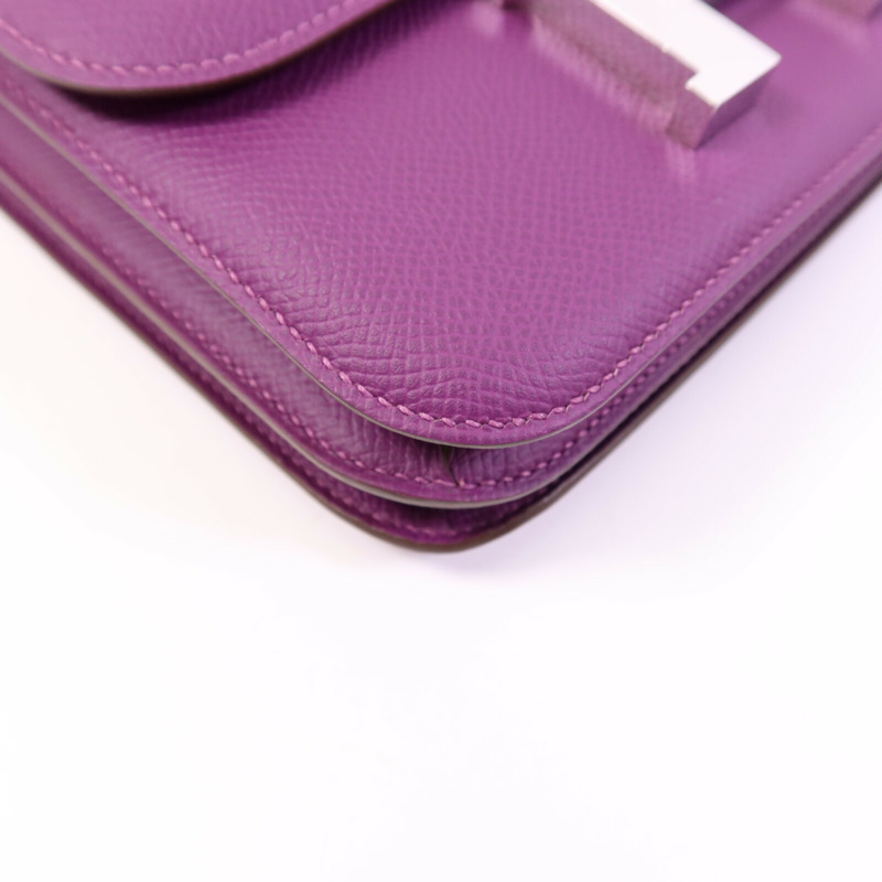 HERMES Epsom皮革Constance Mini銀扣手挽肩背兩用袋Anemone-11