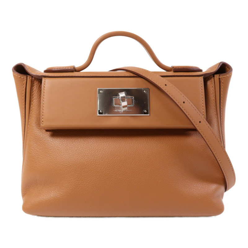 HERMES Swift皮革24/24 Mini銀扣肩背袋Gold-0