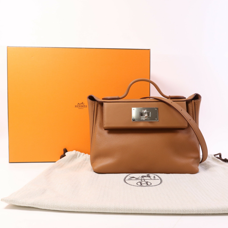 HERMES Swift皮革24/24 Mini銀扣肩背袋Gold-9