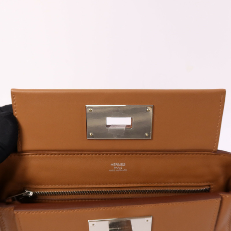 HERMES Swift皮革24/24 Mini銀扣肩背袋Gold-14