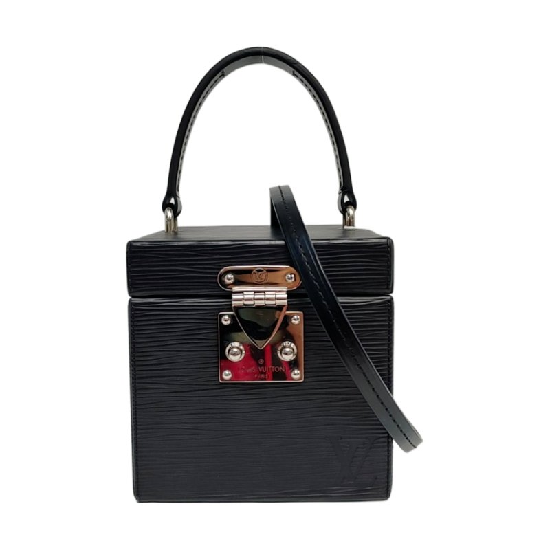 LOUIS VUITTON BLEECKER BOX黑色EPI牛皮水波紋單肩包手提包斜挎包銀色五金可拆卸肩帶-0