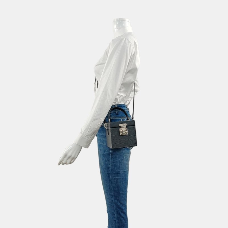 LOUIS VUITTON BLEECKER BOX黑色EPI牛皮水波紋單肩包手提包斜挎包銀色五金可拆卸肩帶-1