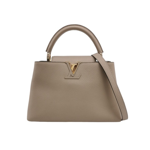 98新Louis Vuitton Capucines奶茶色中號單肩包手提包斜挎包芯片款 有肩帶