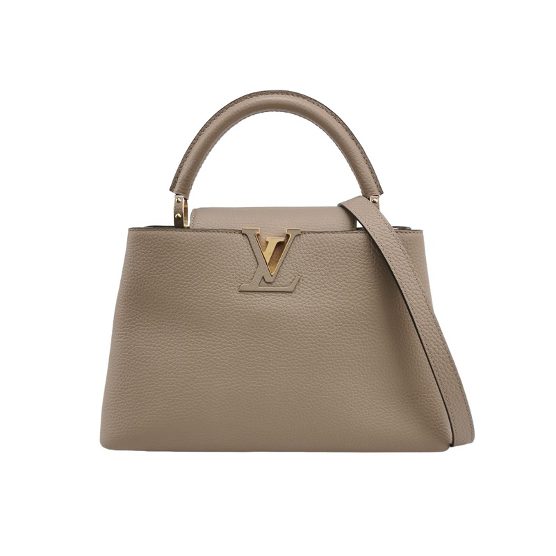 98新Louis Vuitton Capucines奶茶色中號單肩包手提包斜挎包芯片款 有肩帶-0