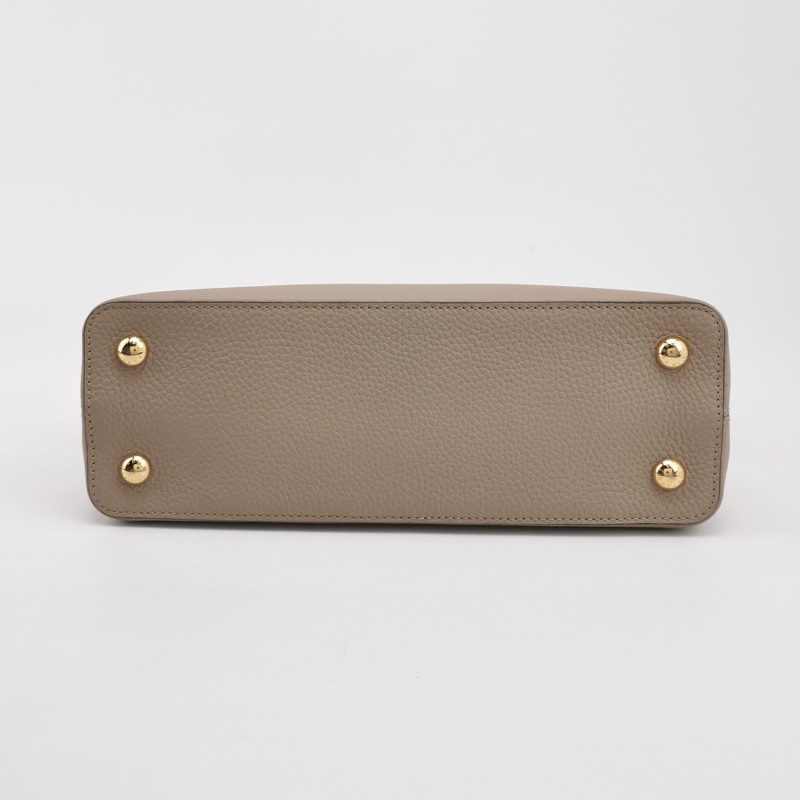 98新Louis Vuitton Capucines奶茶色中號單肩包手提包斜挎包芯片款 有肩帶-2