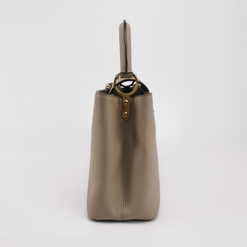 98新Louis Vuitton Capucines奶茶色中號單肩包手提包斜挎包芯片款 有肩帶-3