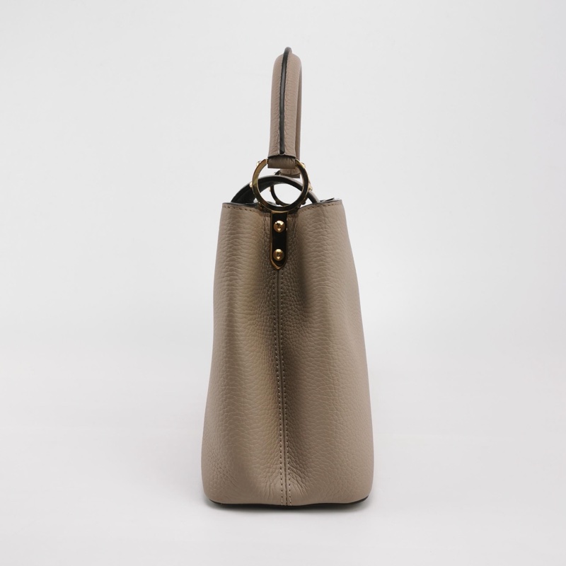 98新Louis Vuitton Capucines奶茶色中號單肩包手提包斜挎包芯片款 有肩帶-4