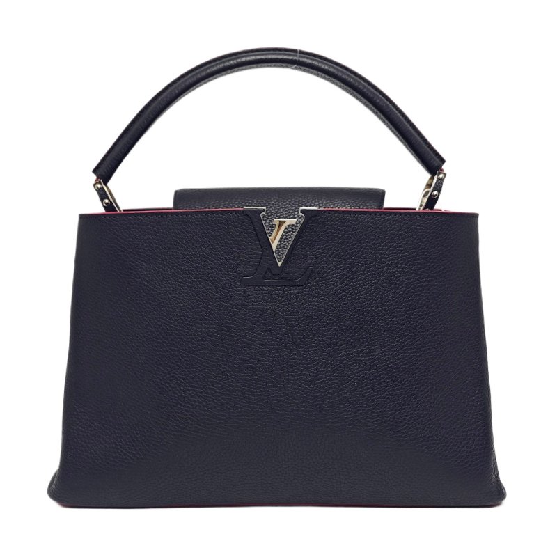 LOUIS VUITTON CAPUCINES大號深藍色牛皮手提包銀色五金-0