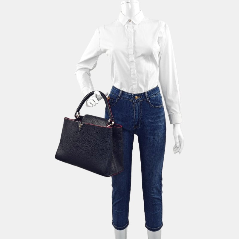 LOUIS VUITTON CAPUCINES大號深藍色牛皮手提包銀色五金-1