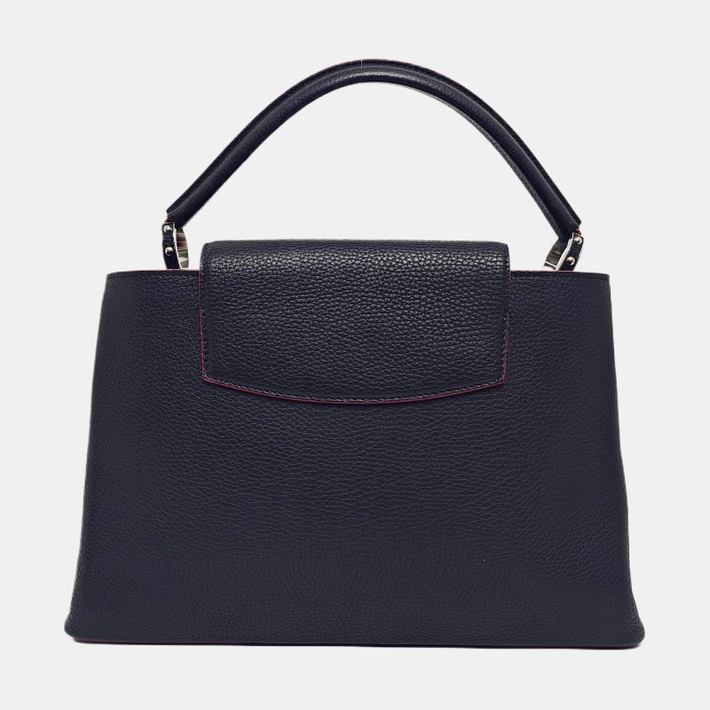 LOUIS VUITTON CAPUCINES大號深藍色牛皮手提包銀色五金-4