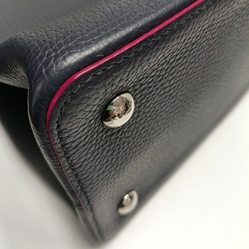 LOUIS VUITTON CAPUCINES大號深藍色牛皮手提包銀色五金-10
