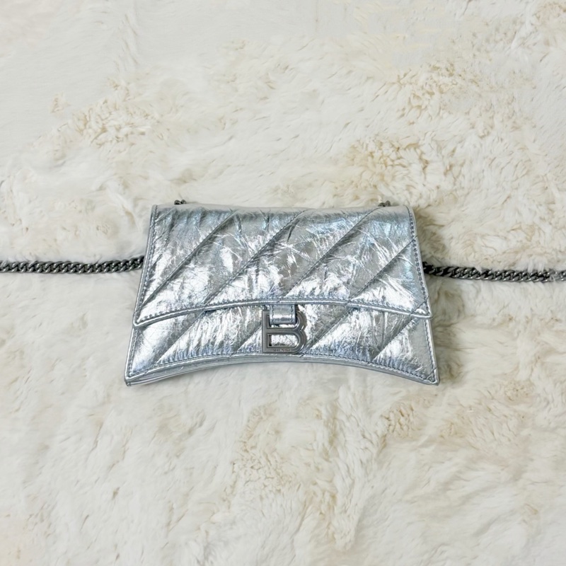 Balenciaga粉碎鏈條包 金屬銀 XS-0
