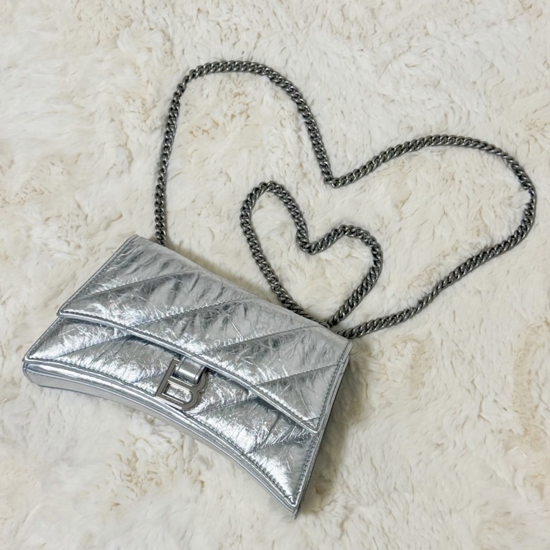 Balenciaga粉碎鏈條包 金屬銀 XS-6