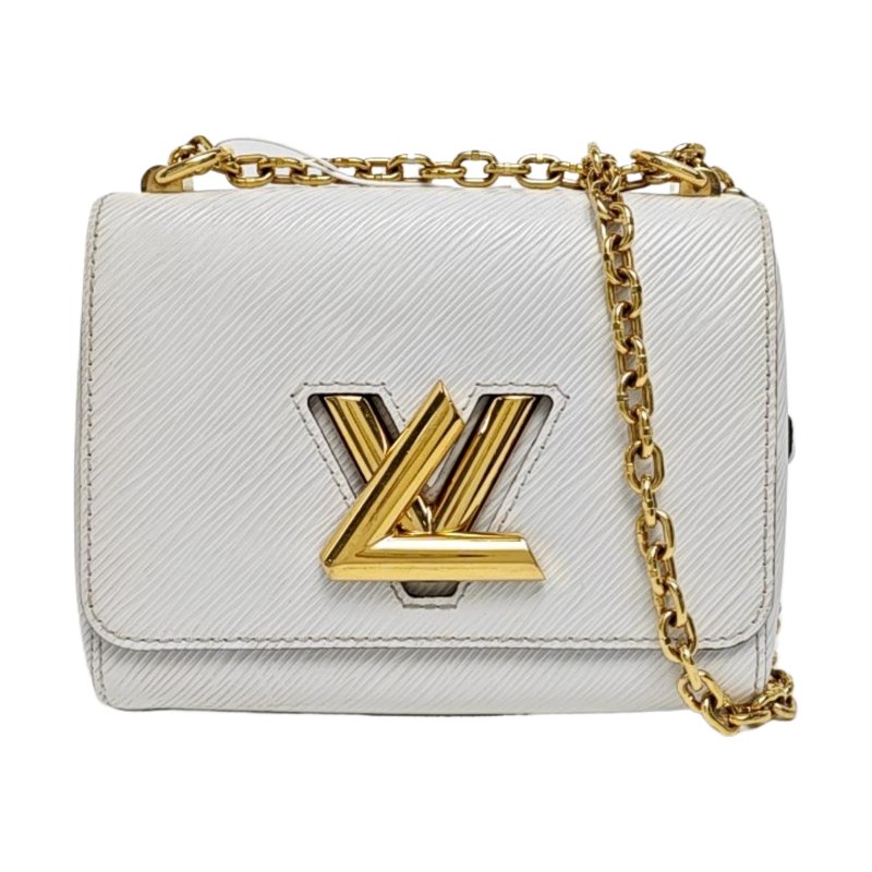 LOUIS VUITTON TWIST小號白色EPI牛皮水波紋單肩包斜挎包金色五金可拆卸肩帶-0